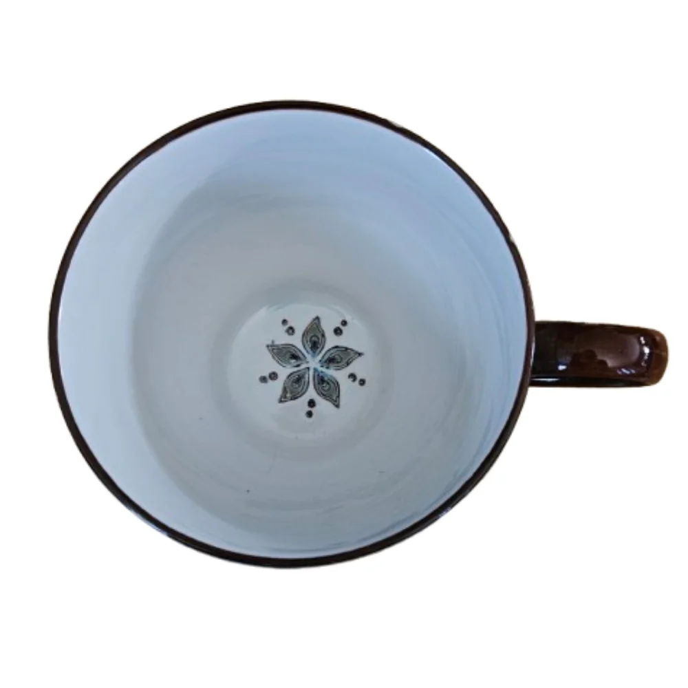 NWOT Pier 1 Imports Dolomite Peacock Hand Painted Footed Coffee Mug or Tea Cup